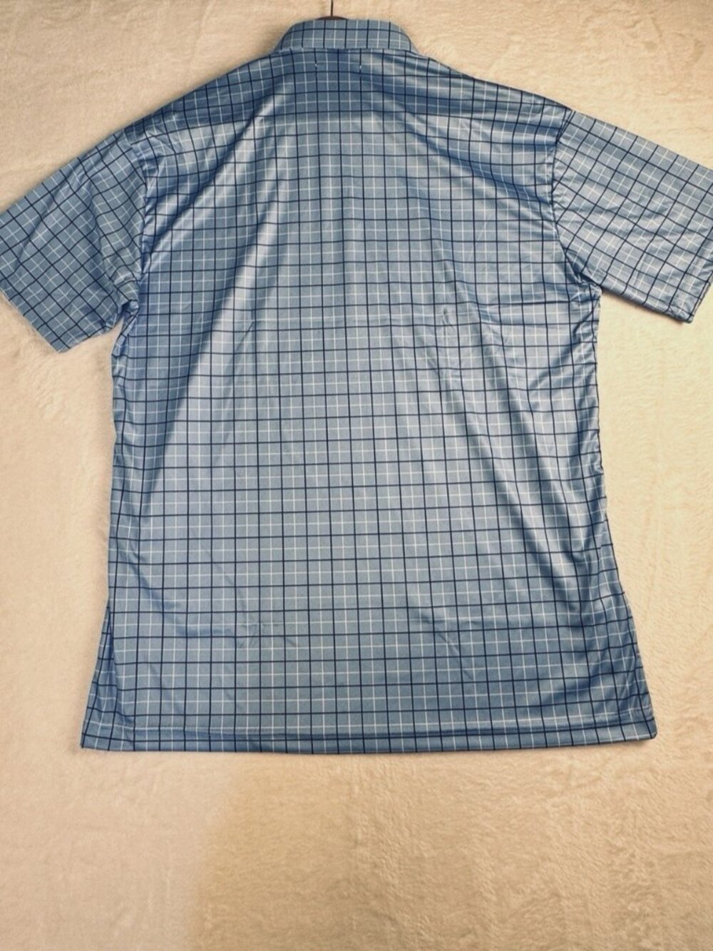 Collars & Co. Semi-Spread Collar Polo Shirt Blue Windowpane Sz Large Golf NWT - Picture 5 of 14